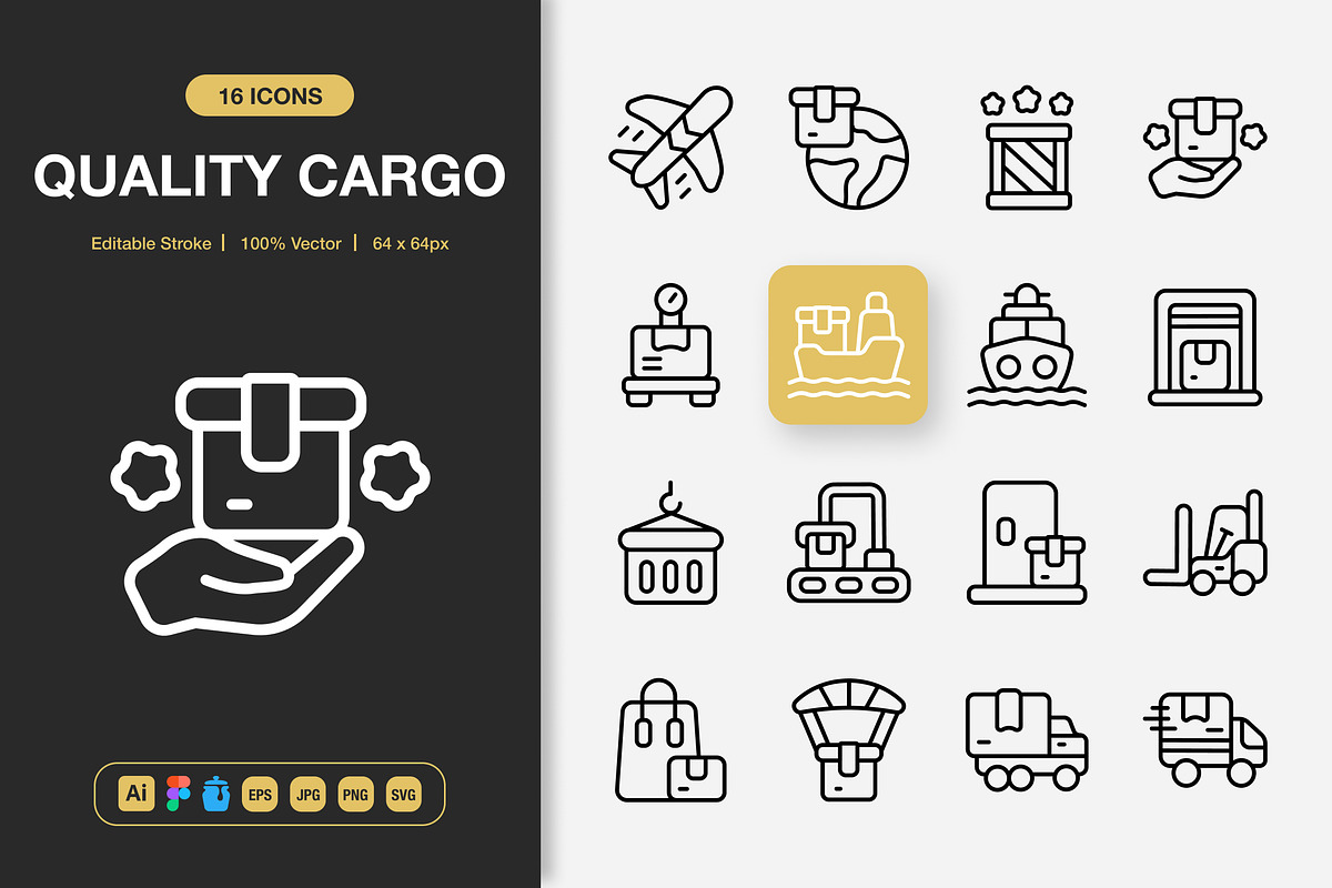 Quality Cargo Icons, an Outline Icon by Spacepixel Creative