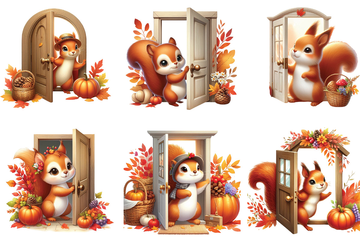 Cute Autumn Squirrel with House, a Seasonal Illustration by Craft Nest (Photo 2 of 4)
