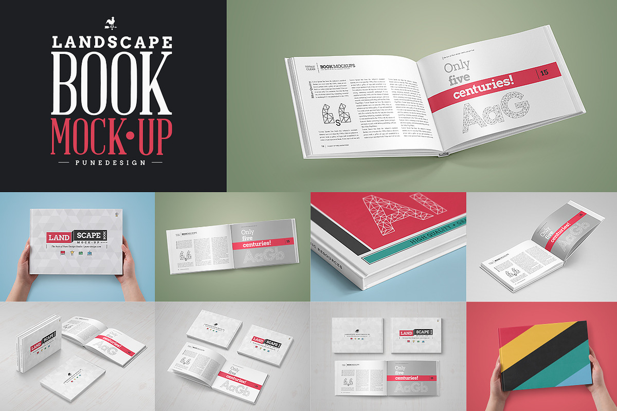 Landscape Book Mock-Up Set, a Books & Magazine Mockup by PuneDesign (Photo 1 of 11)