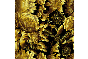 Golden flower seamless background, a Texture Illustration by Nenahliadava Design