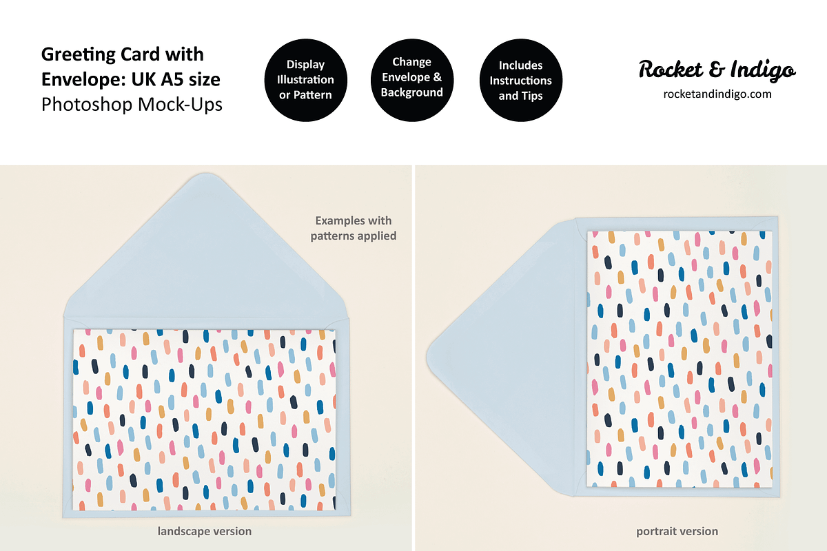 UK A5 Card + Envelope PS Mockup, a Merchandise Mockup by Rocket & Indigo (Photo 2 of 7)