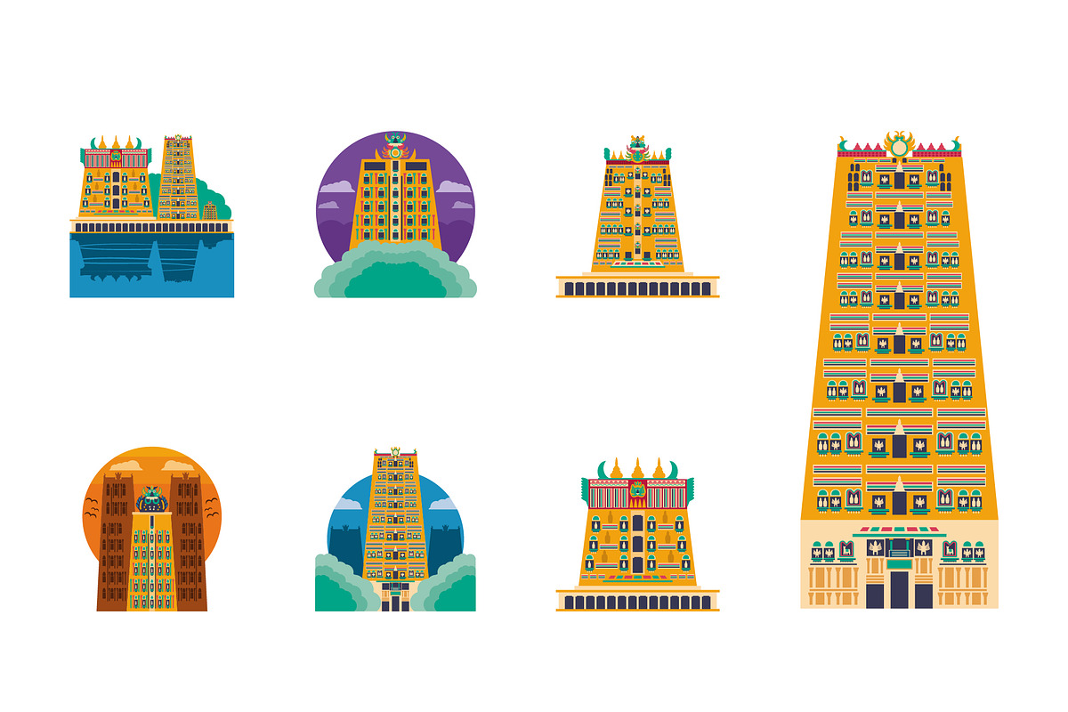 South Indian Temple Gopuram Set
