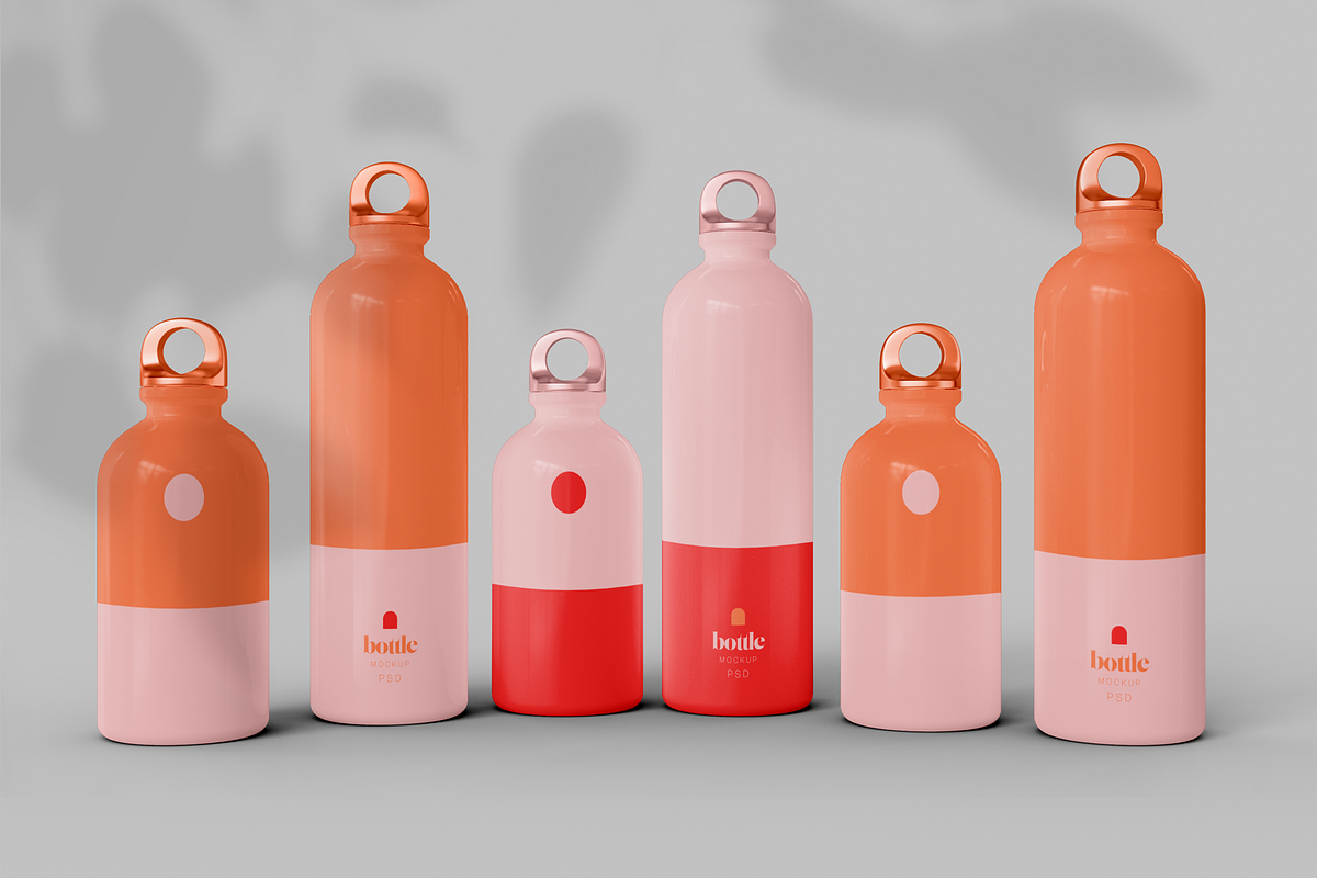 Different Size Metalic Bottle Mockup, a Household Mockup by Hubzway