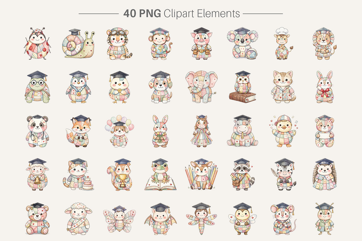 Graduation Patchwork Animals, an Illustration by Artnoy (Photo 2 of 8)