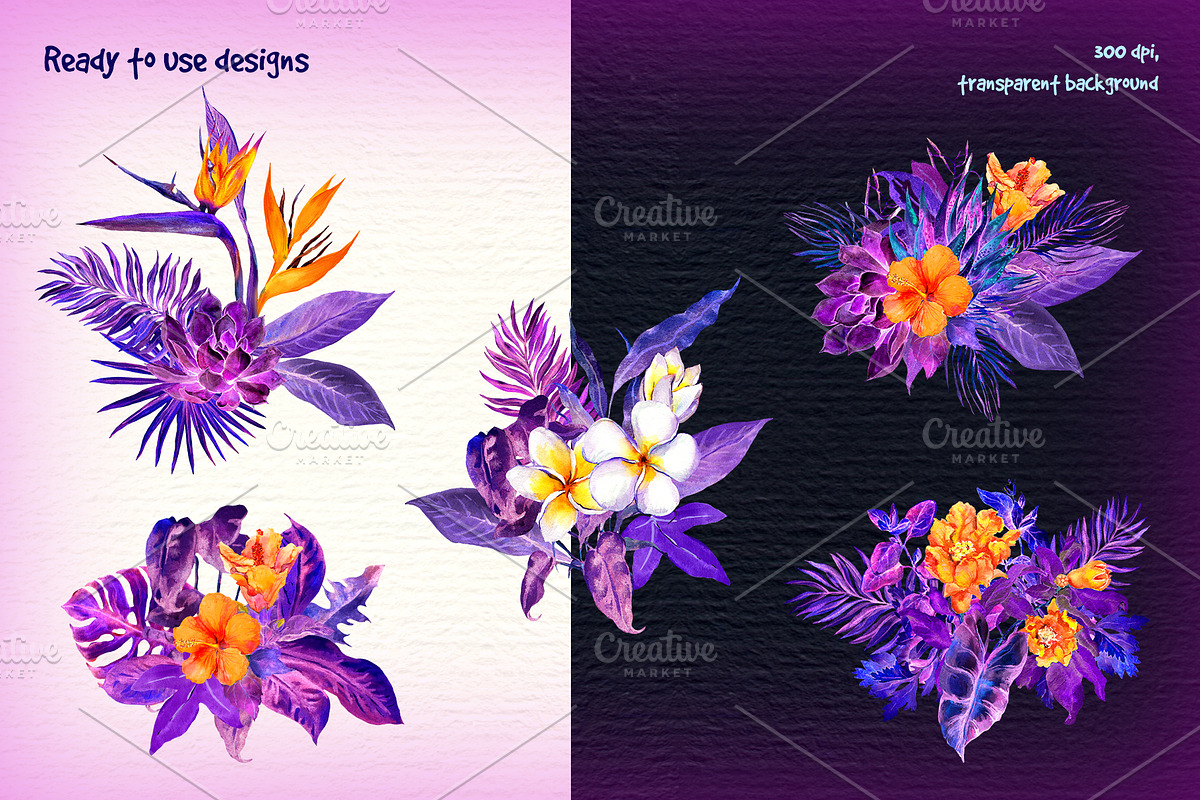 Tropical night - neon exotic flowers, an Illustration by Where summer is (Photo 6 of 6)