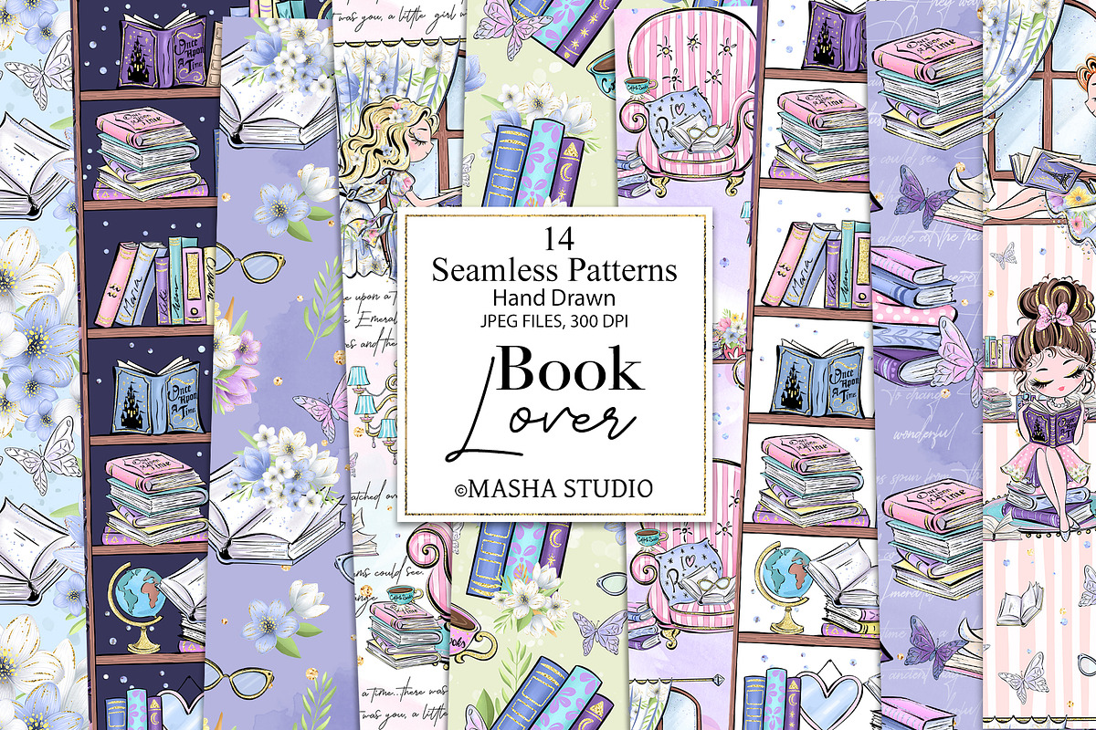Book Lover Seamless Paper Pack, a Pattern Graphic by Masha  Studio (Photo 1 of 9)