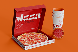 Pizza Box With Cardboard Cup Mockup