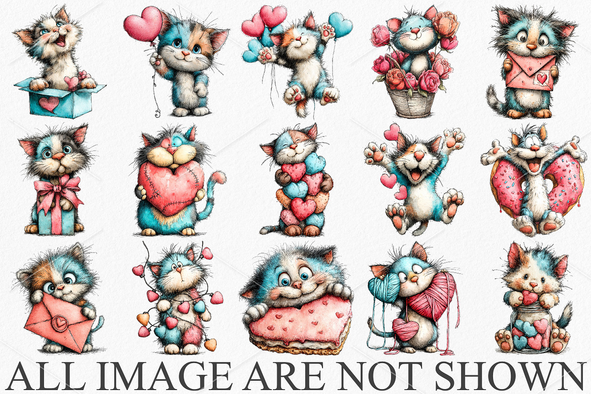 Quirky Cat Heart Valentine Clipart, an Illustration by Canvas Craft (Photo 3 of 7)