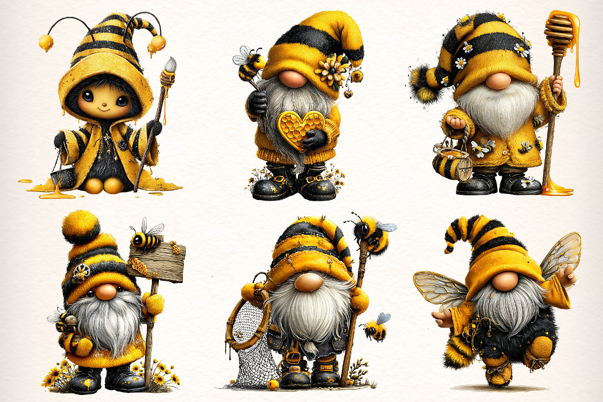 Honey Bee Gnome Watercolor Clipart, an Illustration by Dream Creation (Photo 5 of 7)