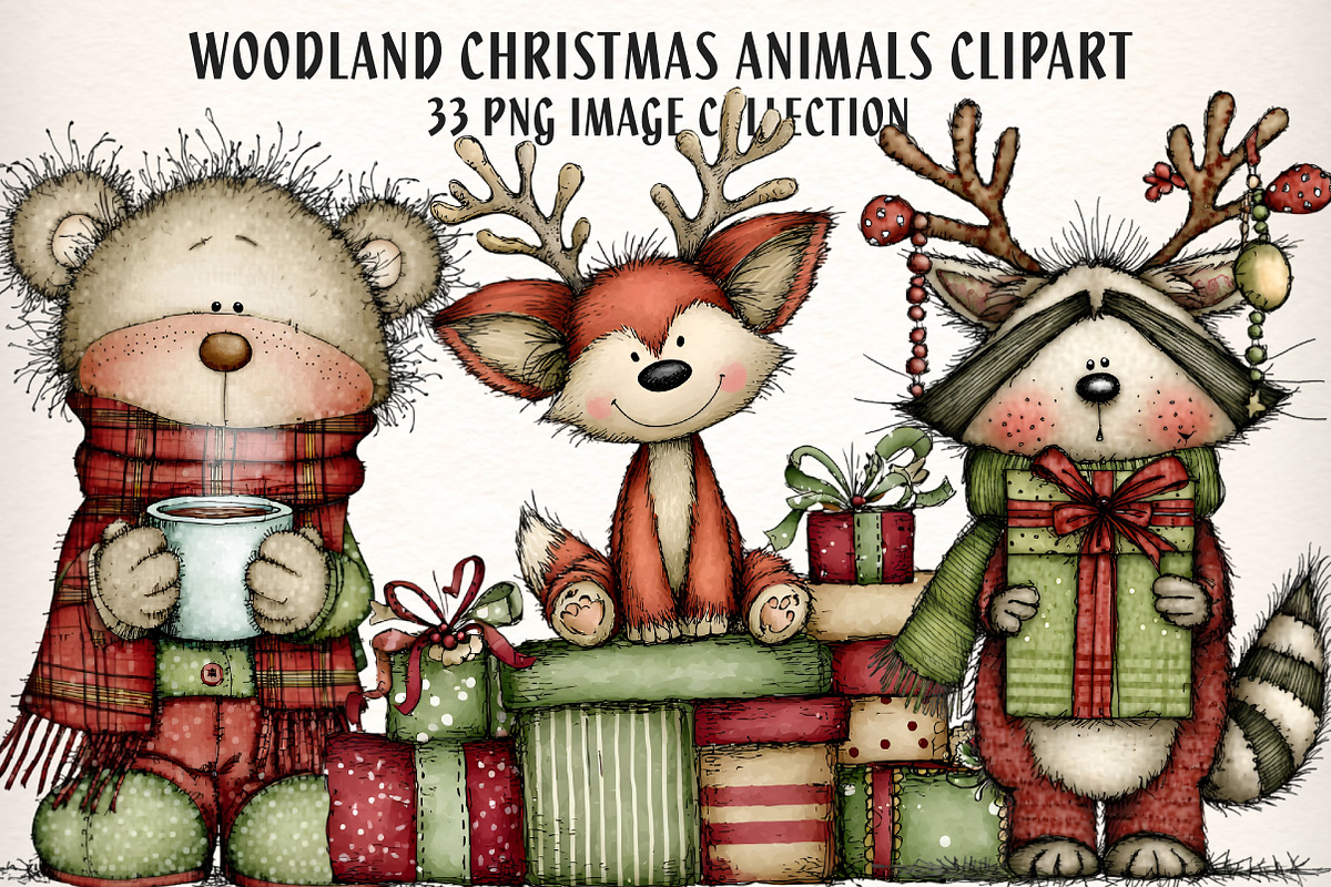 Woodland Christmas Animals Clipart, an Illustration by Dream Creation (Photo 1 of 7)