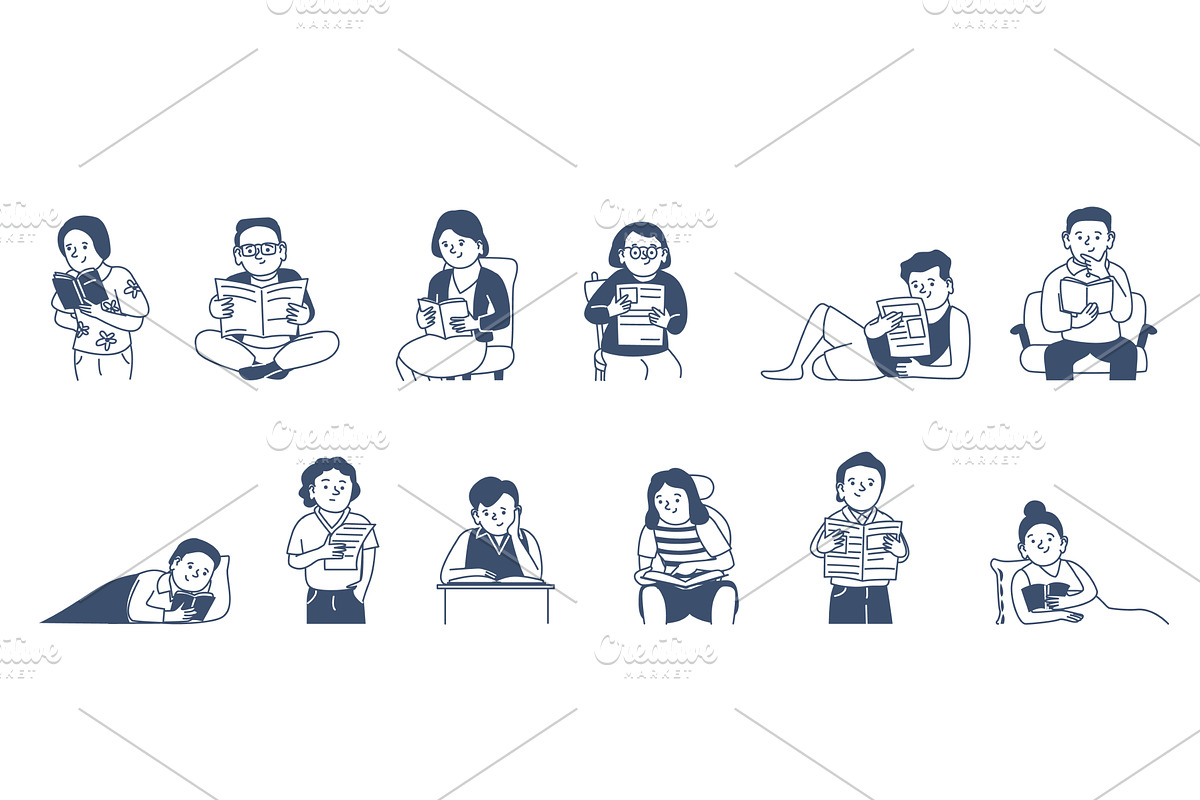 Doodle people reading. Men women, an Object Illustration by LadadikArt