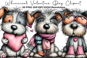 Whimsical Valentine Dog Clipart, an Illustration by Black Bird Studio