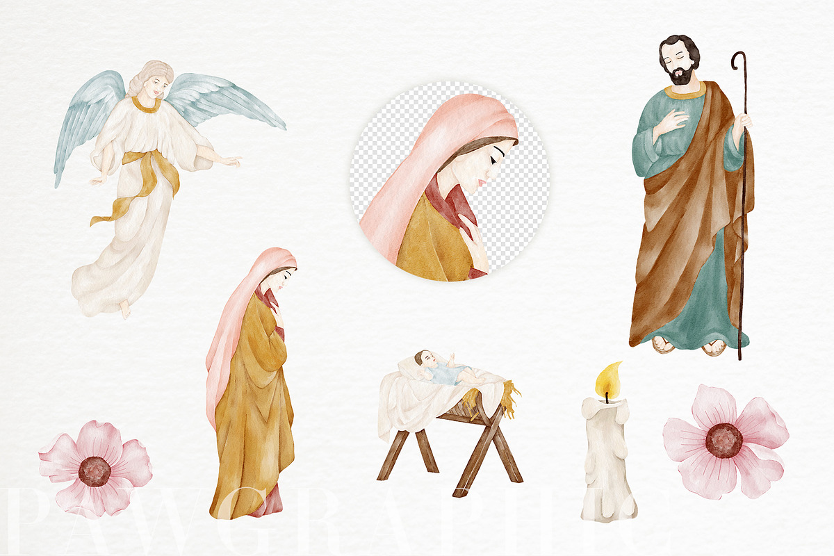 Christmas Holy Night Nativity Scene, a Seasonal Illustration by PawGraphic (Photo 2 of 10)