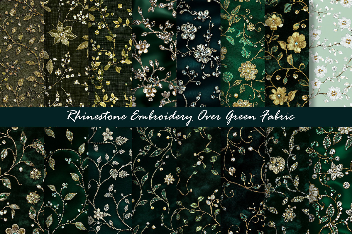 Rhinestone Embroidery Green Fabric, a Texture Graphic by Dream Creation (Photo 1 of 5)