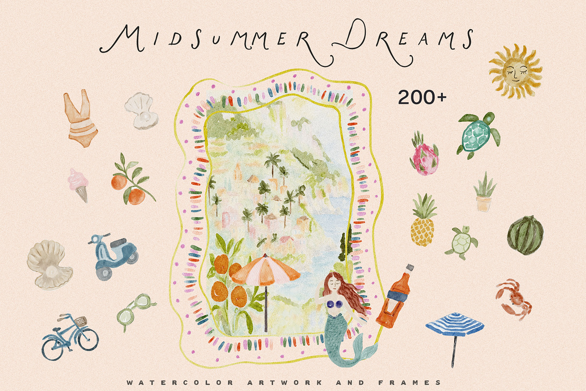 Whimsy Dolce Vita Watercolor Frames, an Object Graphic by Laras Wonderland (Photo 1 of 14)