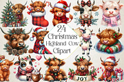 Cute Christmas Highland Cow Clipart, an Illustration by DreamPrint404 (Thumbnail 1 of 5)
