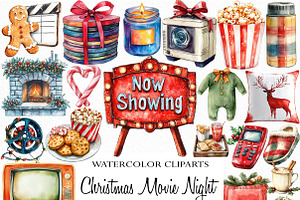 Christmas Movie Night Clipart, an Illustration by Craft Nest