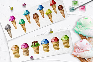 Ice Cream Watercolor Clipart