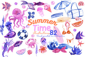 Summer Watercolor Clipart PNG Bundle