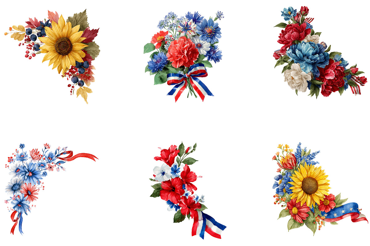 Patriotic Floral Corners Clipart, a Seasonal Illustration by CreationArt (Photo 3 of 5)