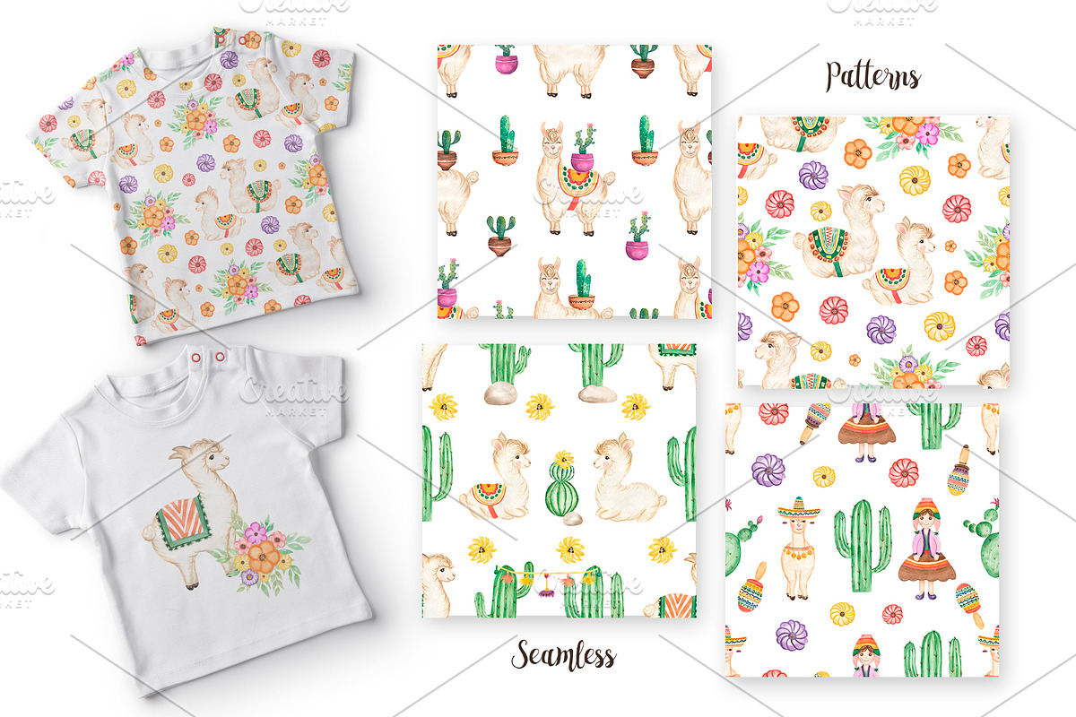 Watercolor Mexican Llamas & Cacti, an Animal Illustration by MayaNavits (Photo 5 of 12)