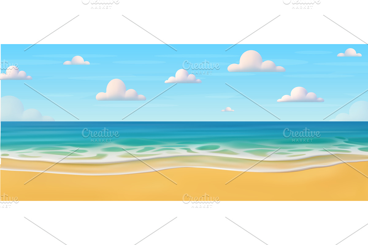 3d Cartoon summer beach., an Illustration by ModVector