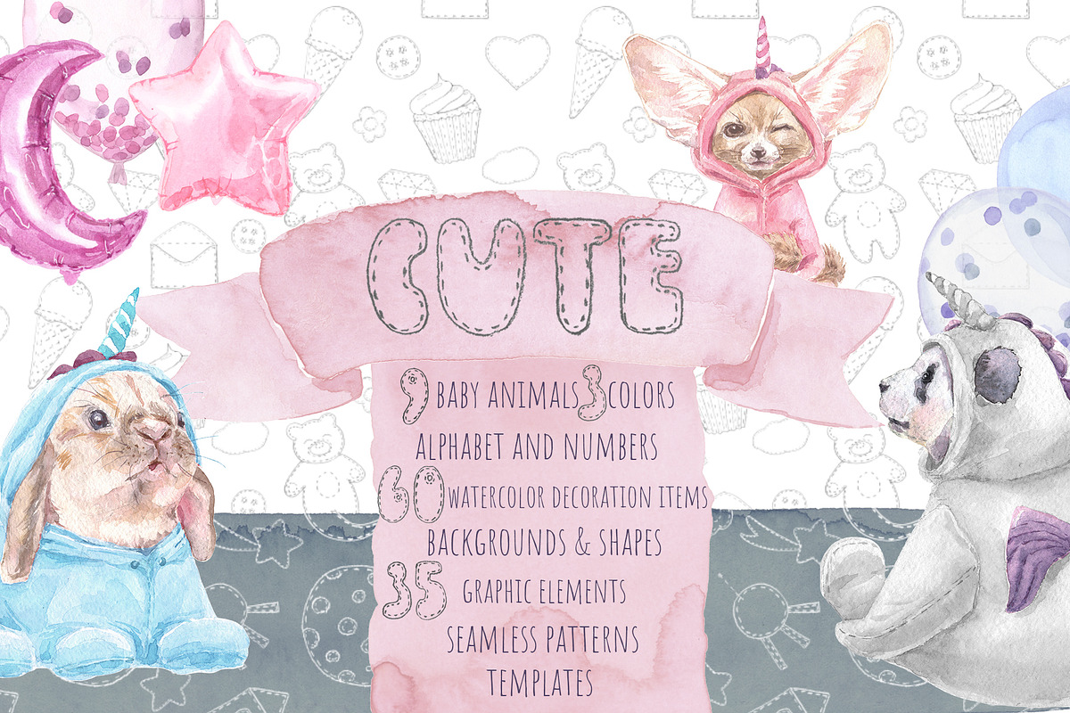 Cute Baby Unicorn Collection, an Animal Illustration by Cat In Colour (Photo 1 of 9)