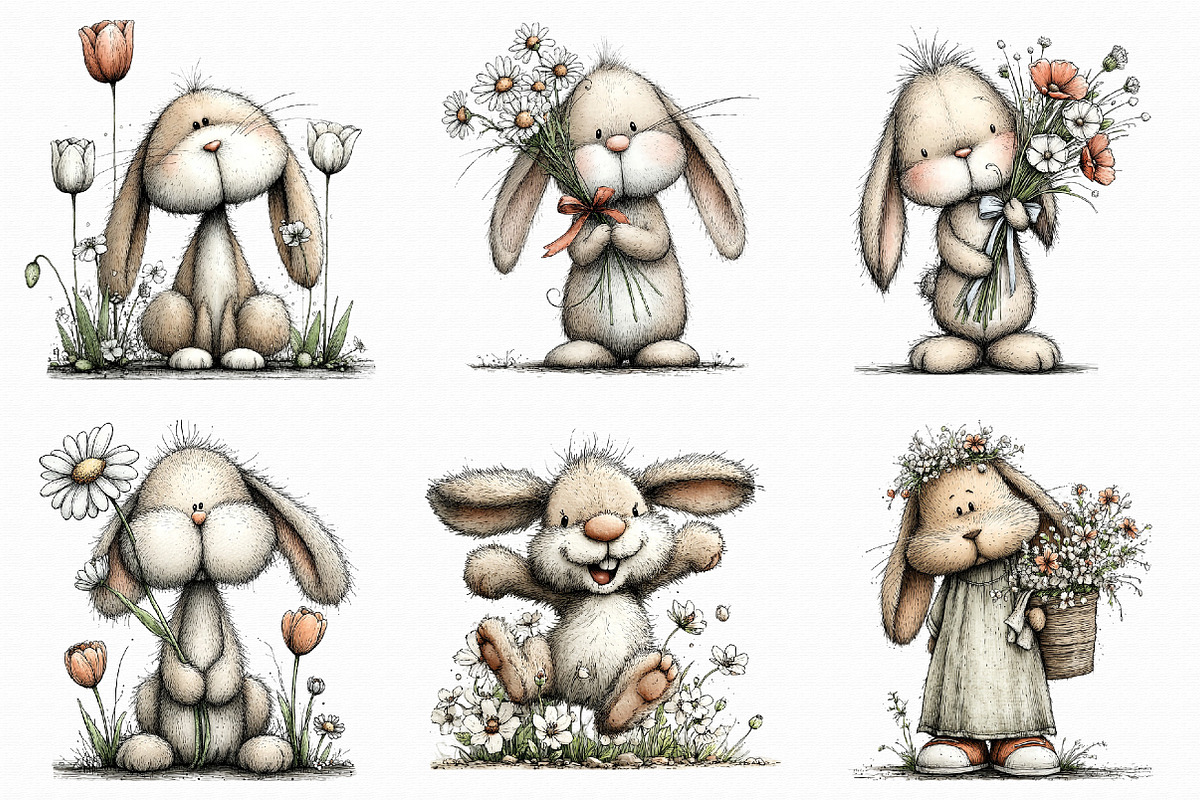 Whimsical Spring Bunny with Flowers, an Illustration by Libby Wishes (Photo 4 of 5)