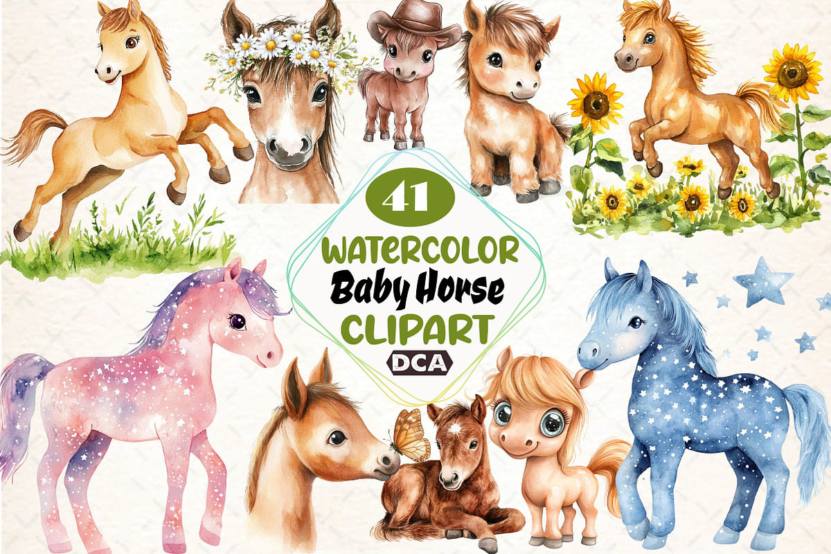 Whimsical Baby Horse clipart, an Illustration by DreamCafeArt (Photo 1 of 5)
