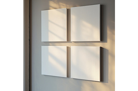 Four blank canvases on the wall, a Mockup by Canatic