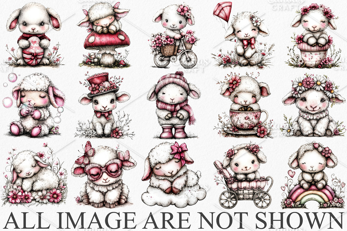 Whimsical Spring Lamb Clipart Bundle, an Illustration by Canvas Craft (Photo 3 of 7)