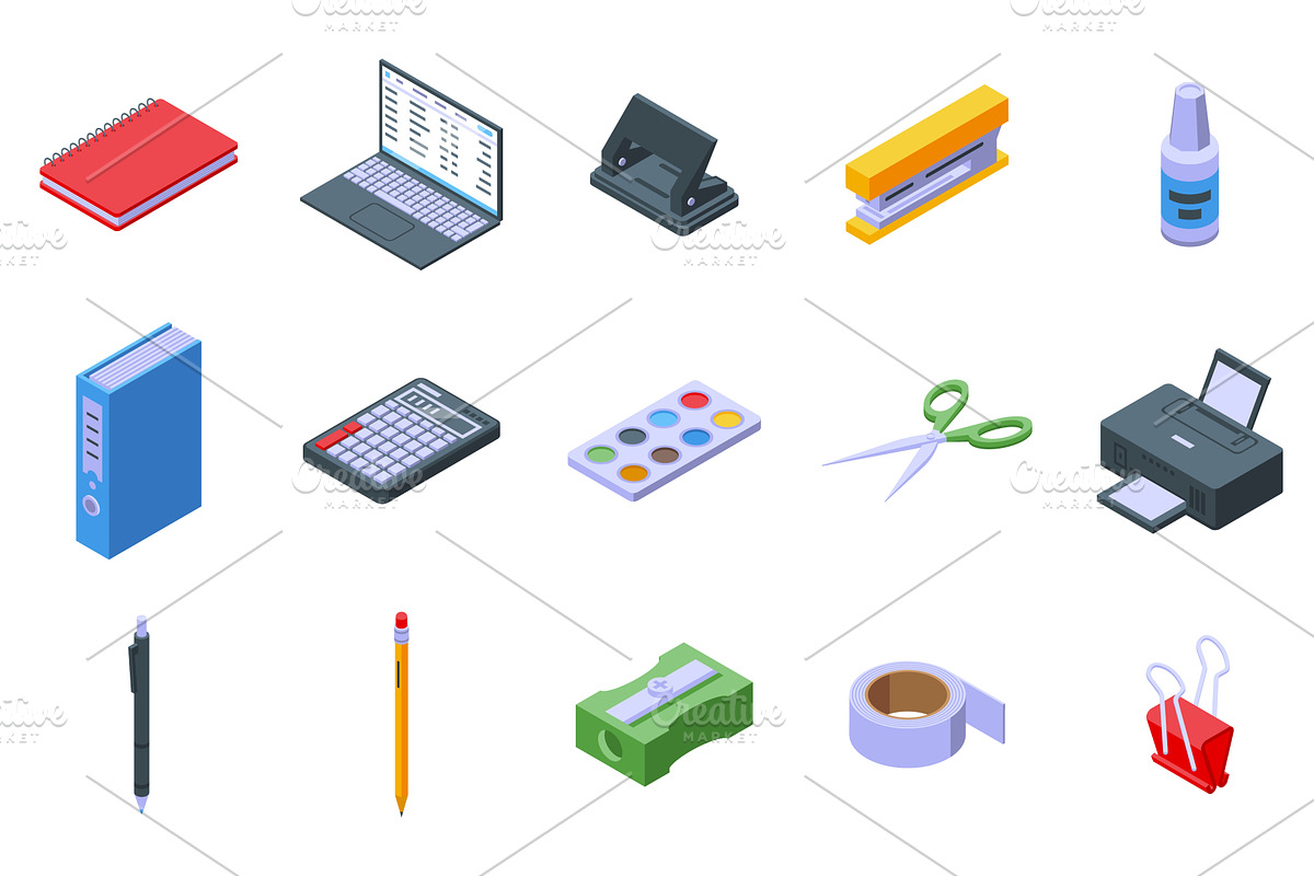 Isometric office equipment. Various, an Education Illustration by Valerie Bodnar
