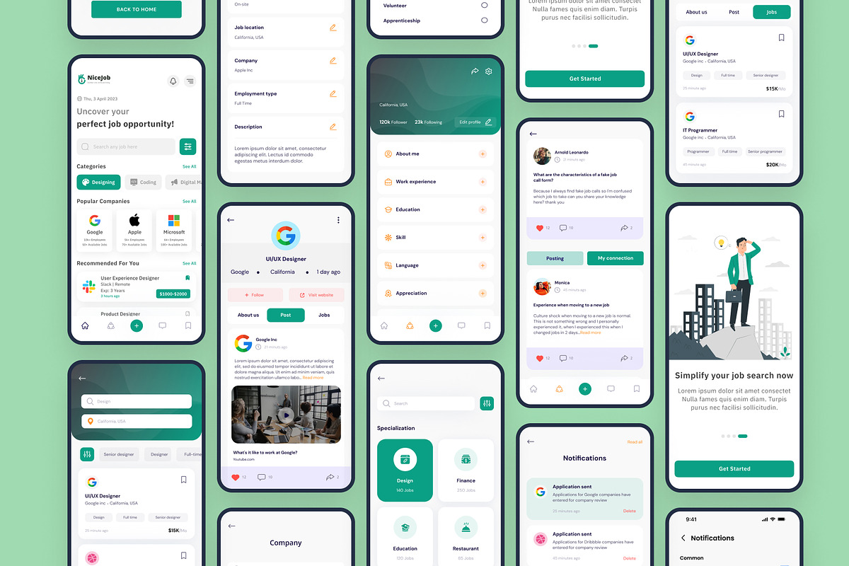 Nice Job - Job Finder App UI Kit, an UI Kit Template by piyush608 (Photo 2 of 8)