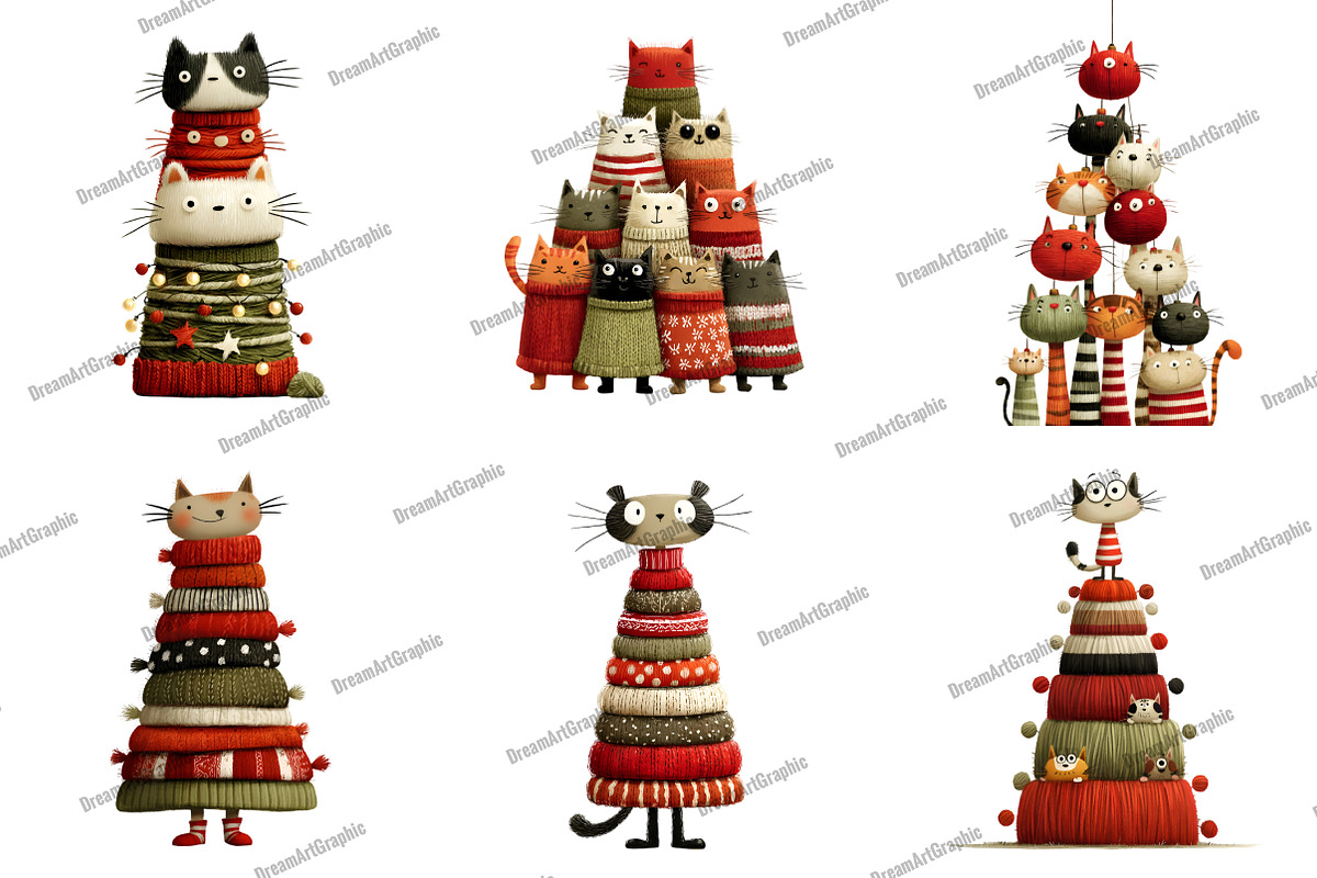 Knitted Cat Christmas Tree Clipart, an Illustration by DreamArtGraphic (Photo 5 of 5)