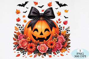 Jack O’Lantern with Black Bow PNG, a Seasonal Illustration by Daily.Designs