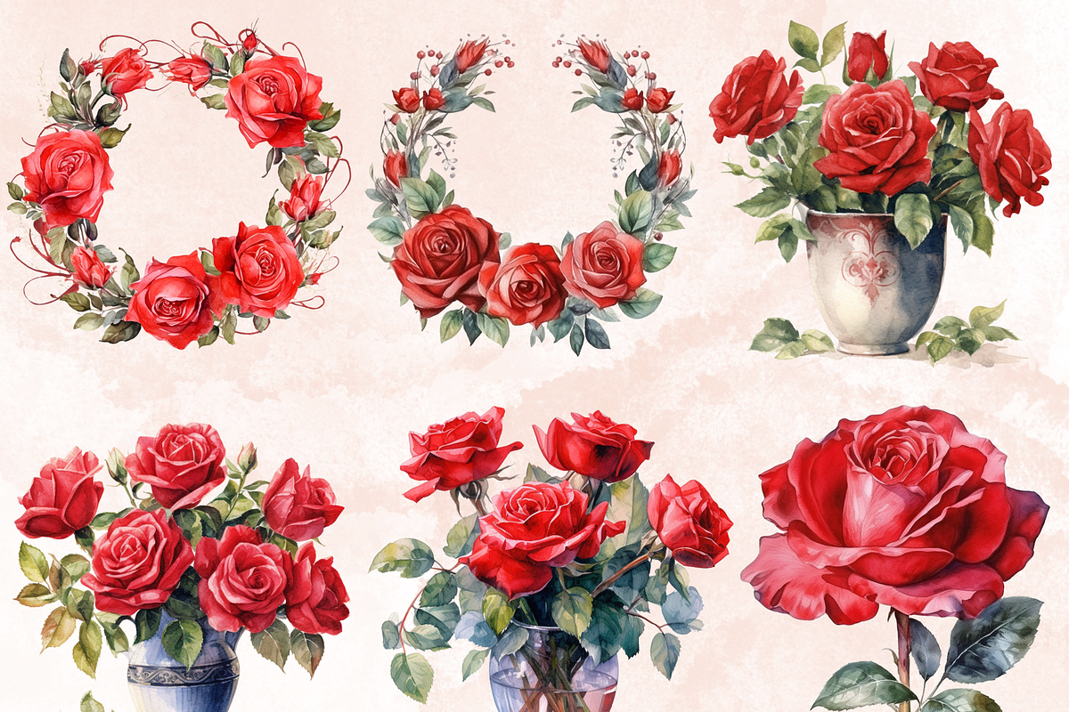 Watercolor Red Roses Collection