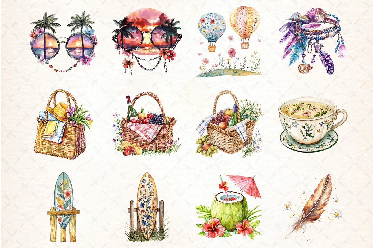 Watercolor Boho Summer ClipArt, an Illustration by DreamCafeArt (Photo 2 of 5)