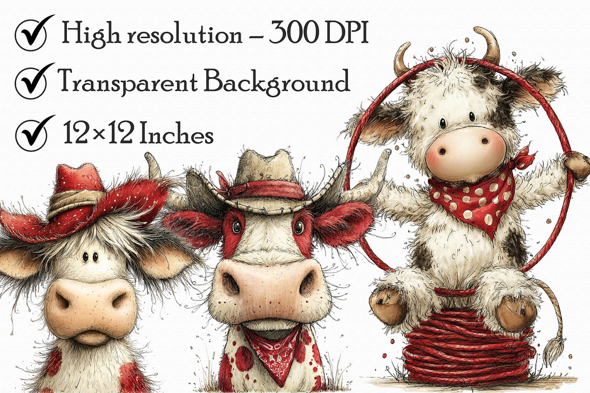 Funny western cows Clipart, an Illustration by Libby Wishes (Photo 3 of 7)