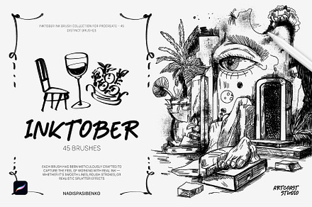 Inktober Procreate Brushes, a Brush Add-On by Spasibenko Art