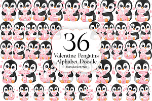 Valentine Penguins Alphabet PNG, an Animal Illustration by KennedyStudio