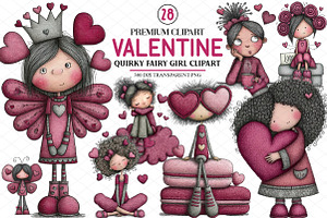 Quirky Valentine Fairy Girl Clipart, an Illustration by cherrydesign