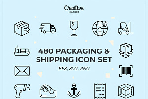 480 Shipping Packaging Icon Set, an Outline Icon by adenpinkstore