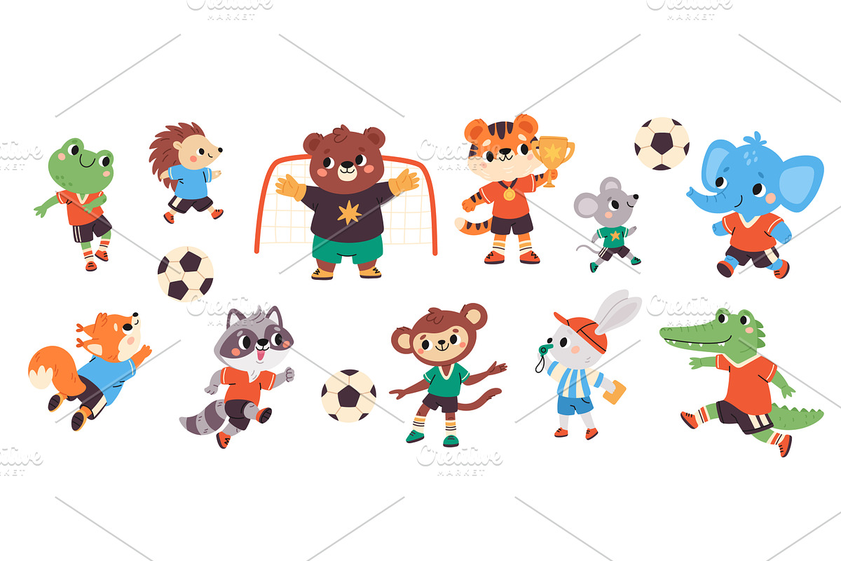 Animals play soccer. Football fauna, a Sport Illustration by YummyBuum