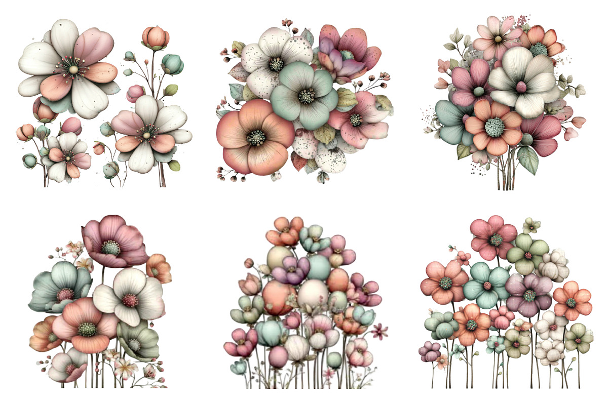 Whimsical spring flowers clipart, an Illustration by SinaCreation (Photo 3 of 11)