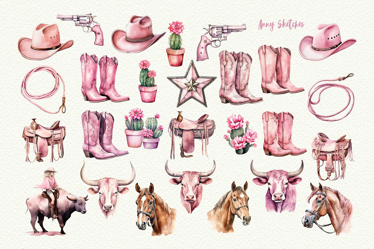 Pastel Western Clipart, an Object Graphic by Anna Design Studio (Photo 3 of 10)