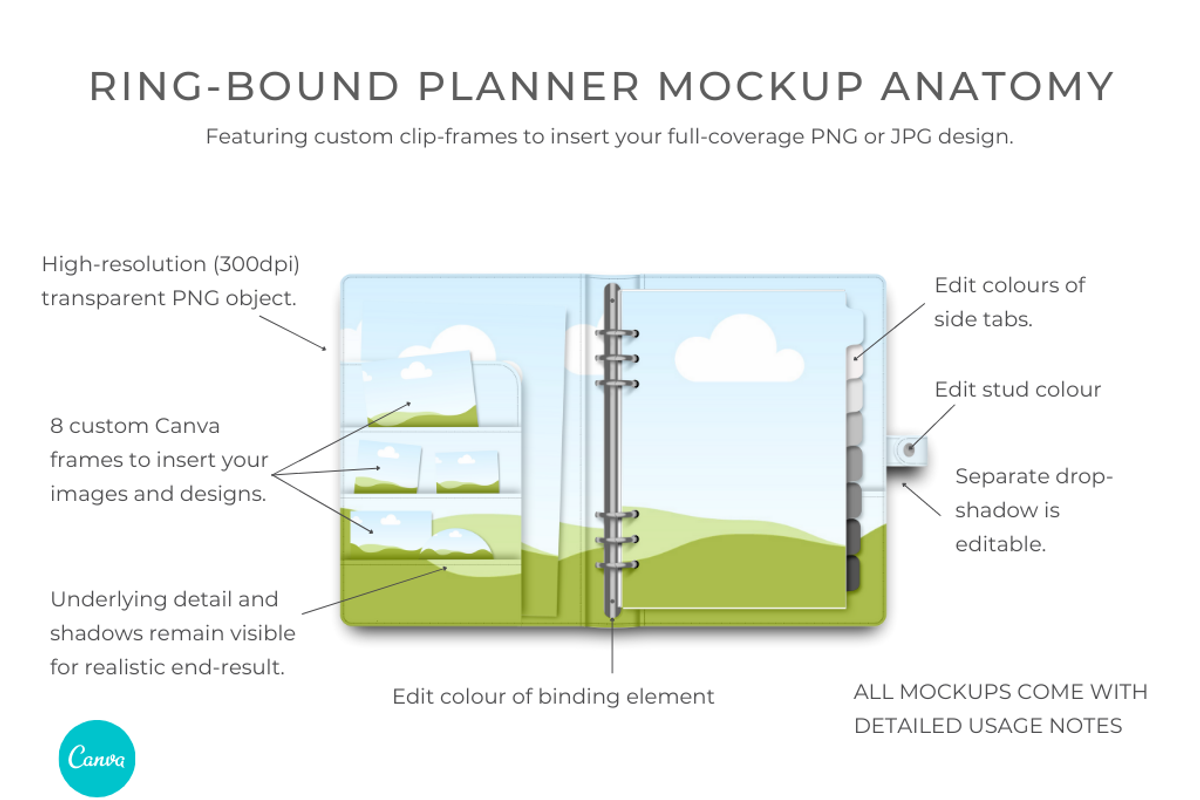 Ring Bound Planner Mockup for Canva, a Books & Magazine Mockup by Mockup Scene (Photo 2 of 22)