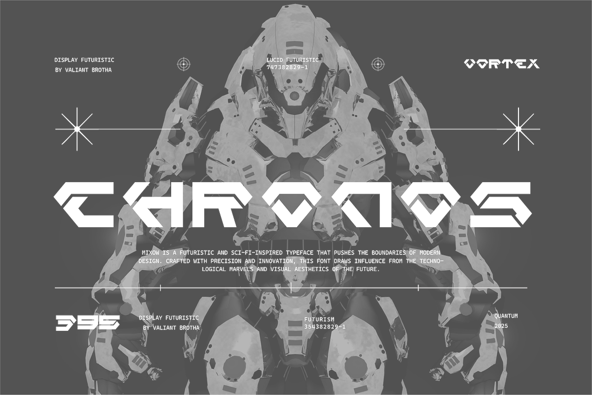 VB Mixow - Futuristic Display Font, a Sans Serif Font by VALIANTBROTHA (Photo 4 of 11)