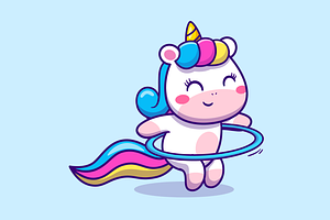 Cute Unicorn Playing Hula Hoop