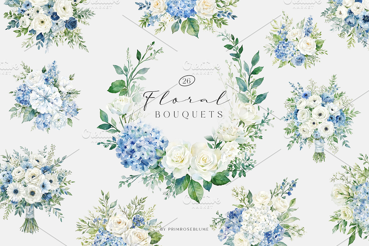 Dusty Blue Floral Clipart, a Decorative Illustration by Primrose Blume (Photo 2 of 4)