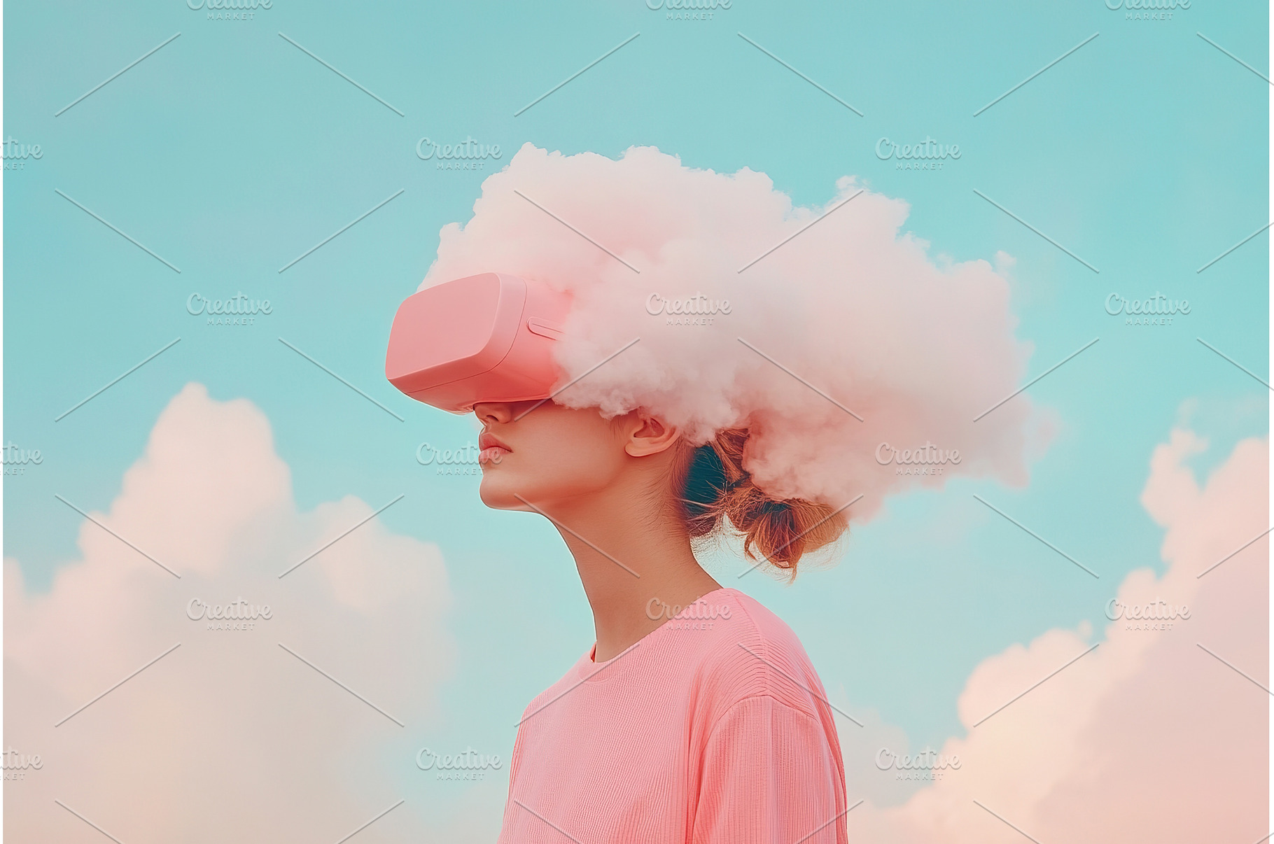 Woman wearing pink virtual reality, a Technology Photo by Lermont51